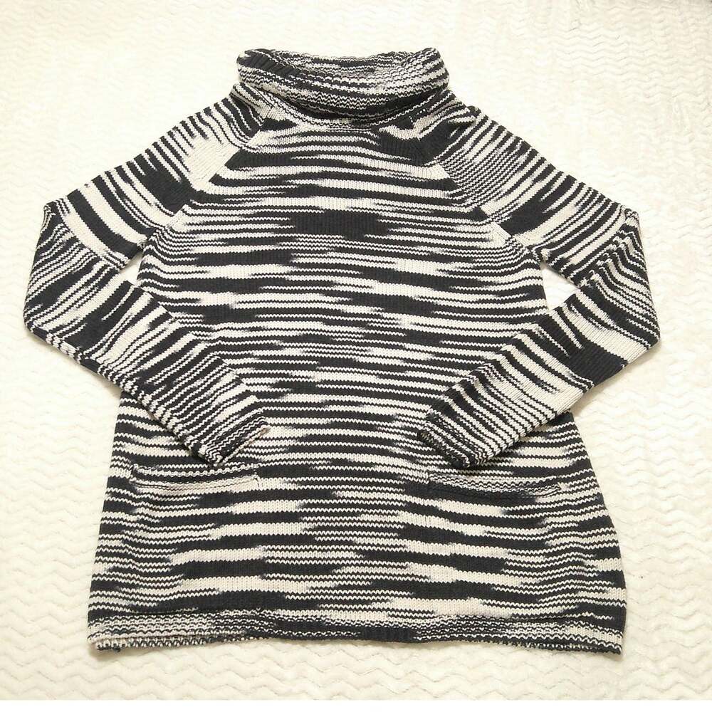 Lucky Brand Women's Large Black/White Cowl Neck Pullover Sweater Front Pockets